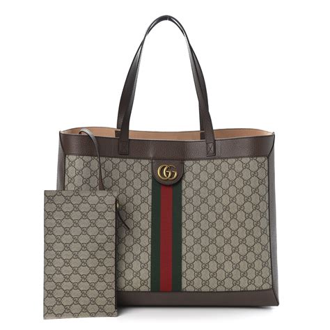 GUCCI GG Supreme Monogram Web Large Ophidia Tote Brown 595382