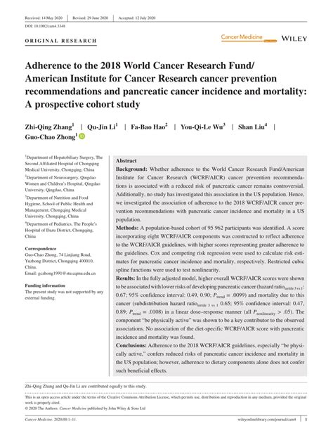 Pdf Adherence To The 2018 World Cancer Research Fundamerican