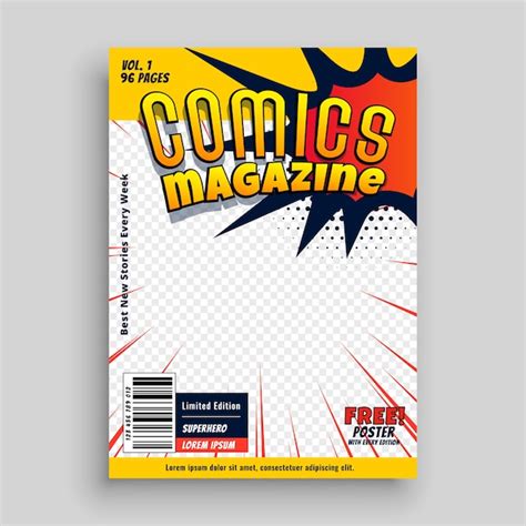 Free Vector Comic Magazine Book Cover Template Design