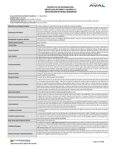 PROSPECTO DE INFORMACIÓN GRUPO AVAL ACCIONES Y VALORES S A SEXTA