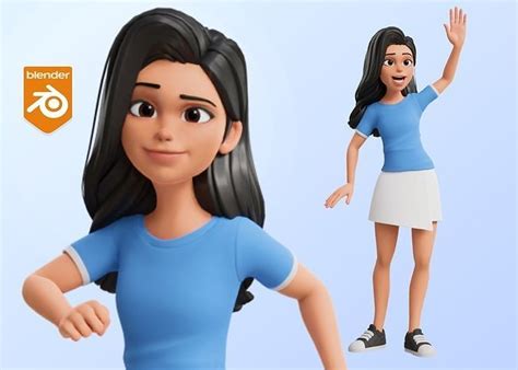 3d Model Cartoon White Woman Teen Rigged Vr Ar Low Poly Rigged