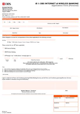 Fillable Online DBS INTERNET WIRELESS BANKING Application Form