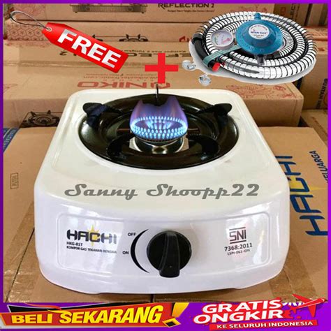 Jual Kompor Gas SNI 1 Tungku Merk Hachi Teflon Tebal Putih Free Slang