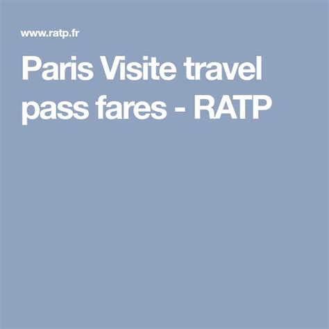 Paris Visite Travel Pass Fares Ratp Paris Discover Travel