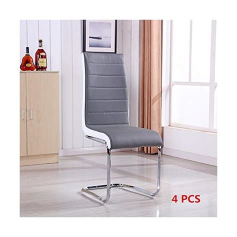 Minifair 4 X Faux Leather Dining Chairs High Back Chrome Legs Grey