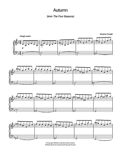 Antonio Vivaldi "Autumn" Sheet Music for Piano Solo | Download PDF - 24586