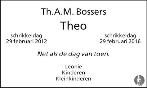 Theodorus Antonius Maria Theo Bossers Overlijdensbericht