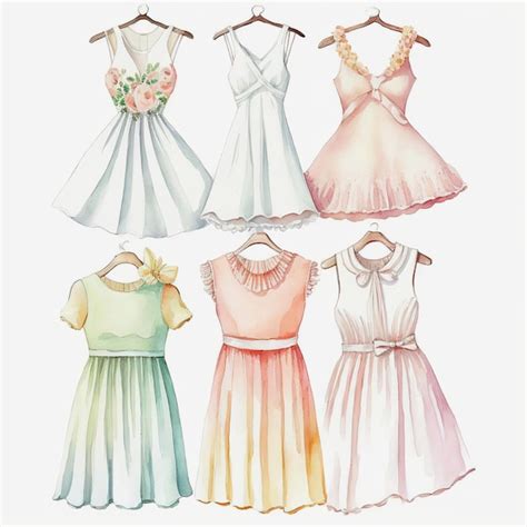 Colección de hermosos y delicados vestidos de acuarela cada vestido es