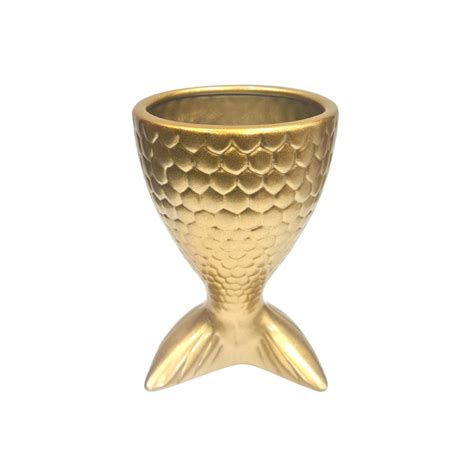 Vaso Cauda Sereia Cerâmica Dourado Elo7 Produtos Especiais