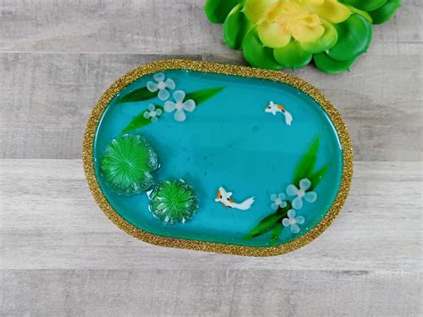 Koi Pond Resin Trinket Tray Friendship Gift Home Decor Ocean Aesthetic