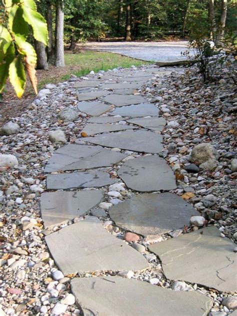 Flagstone With River Rock Backyard Walkway Landscaping With Rocks