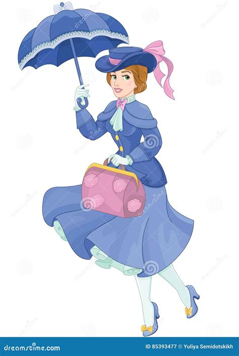 Young Woman With Blue Umbrella Stock Vector Illustration Of Minder