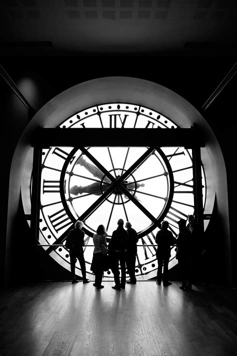 Musee D Orsay Clock Looking Out Black And White Print Parisian