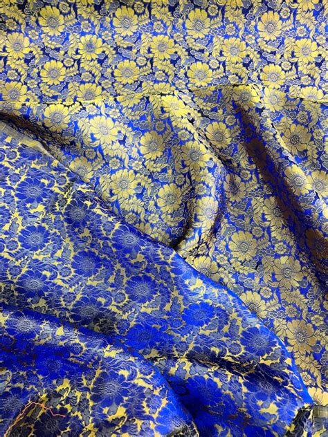 PURE MULBERRY SILK Fabric By The Yard Navy Silk With Yellow Etsy