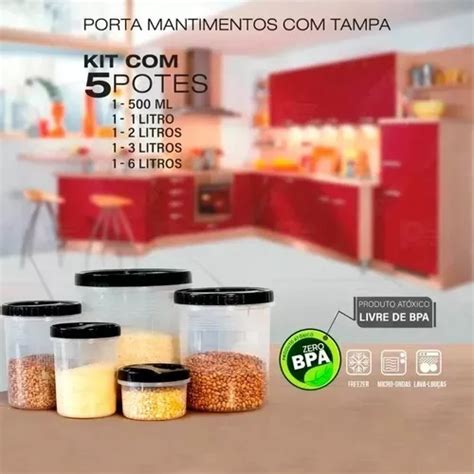 Kit Potes Porta Mantimentos Pcs Tampa Rosca Preta Uninjet Mercadolivre