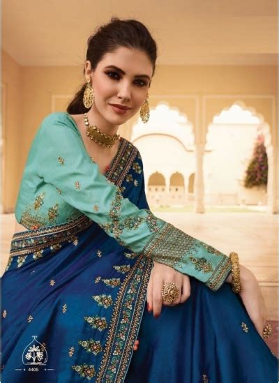 Buy Royal Blue Barfi Silk Indian Designer Saree In Uk Usa And Canada