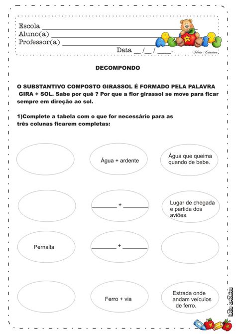 Atividade Substantivo Composto Ano Ideia Criativa Gi Carvalho