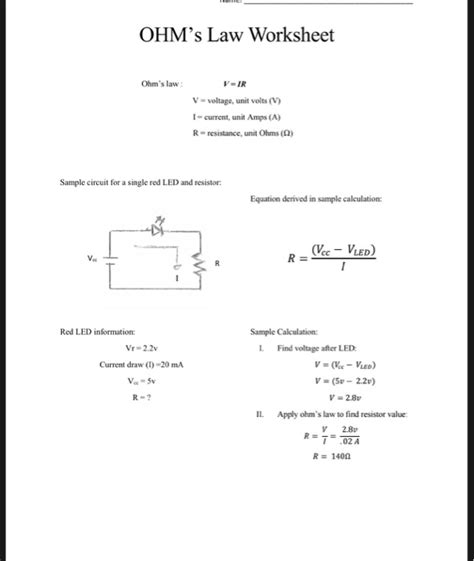 Solved OHM's Law Worksheet Ohm's law V-IR V- voltage, unit | Chegg.com 