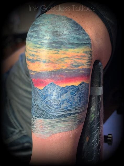 Mountain And Lake Scene Tattoo By Haylo By Haylo Tattoonow