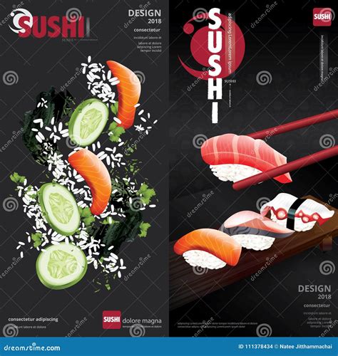 2 Vertical Banner Sushi Restaurant Design Template Stock Vector