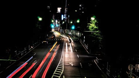 Download Wallpaper 3840x2160 Road Long Exposure Night City 4k Uhd 169 Hd Background