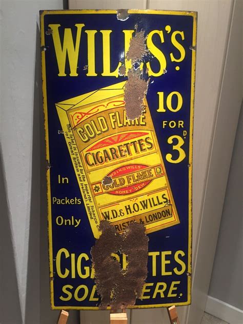 Wills Gold Flake Cigarettes Enamel Sign Original Antique Advertising