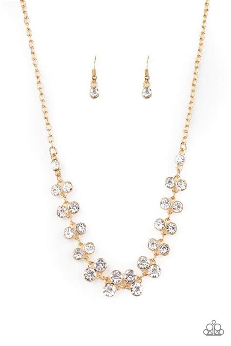 Paparazzi Super Starstruck Gold White Rhinestones Necklace And