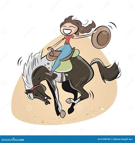 Rodeo Cowgirl Riding A Horse Retro Style Poster Cartoon Vector