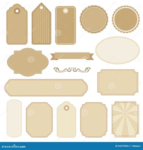 Set Of Blank Vintage Frames Gift Tags Paper Labels Flat Design