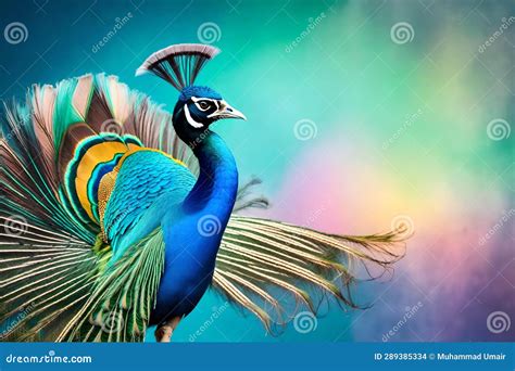 Peacock On Colorful Background Generated By Ai Tool Stock Illustration