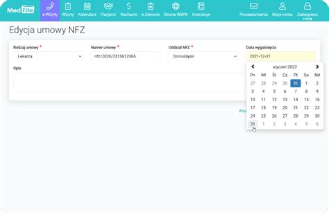 Moje Konto E Skierowania Edytowanie Umowy NFZ Program Do Gabinetu