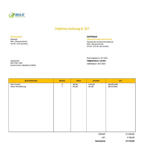 Proforma Rechnung F R Sterreich Definition Muster Und Erstellung