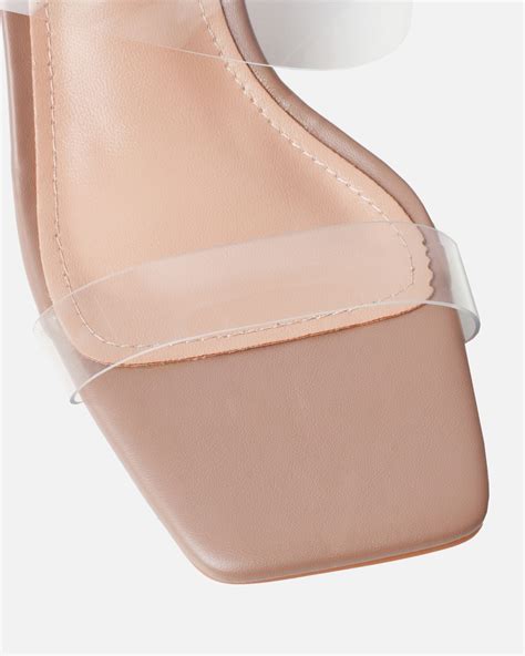 Priscilla Clear Nude Mini Block Heel Mules Simmi London