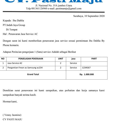 15 Contoh Surat Penawaran Barang Produk And Jasa Ke Perusahaan Yang