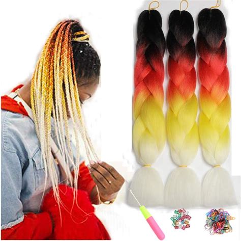 ShowJarlly Box Braid Hair Extensions 24inch Ombre Jumbo Braid Hair