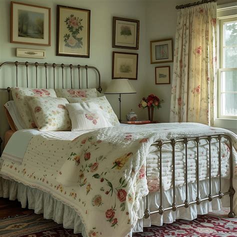 Premium Photo Cozy Country Cottage Style Bedroom With Floral Print Curtains Vin Interior