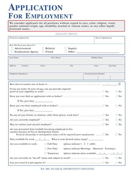 Example Format Employment Application Template Free Download