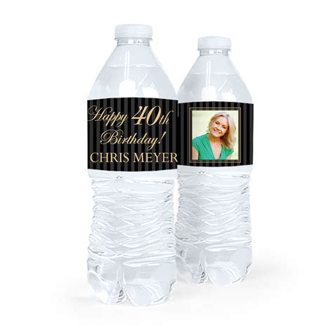 Personalized Milestones Birthday Photo 40th Water Bottle Sticker Labels 5 Labels