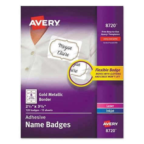 Avery Flexible Adhesive Name Badge Labels 3 3 8 X 2 1 3 White Gold