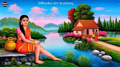 Indian Village Women Painting|Beautiful Indian Village Scenery Painting ...