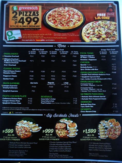 greenwich menu price list