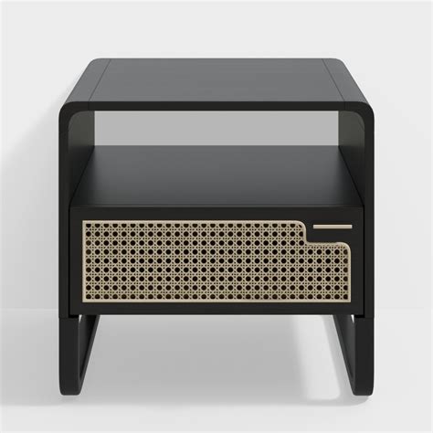 Minimalist Black Nightstand Rattan Woven Bedside Table With Drawer