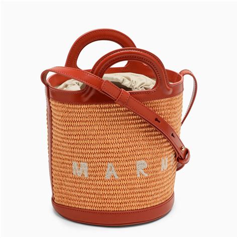 Marni Tropicalia Beige Leather And Raffia Bucket Bag Thedoublef