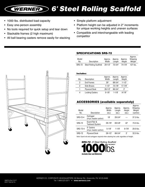 Werner SRS-72 6 ft Steel Rolling Scaffold - Industrial Ladder & Supply Co., Inc.