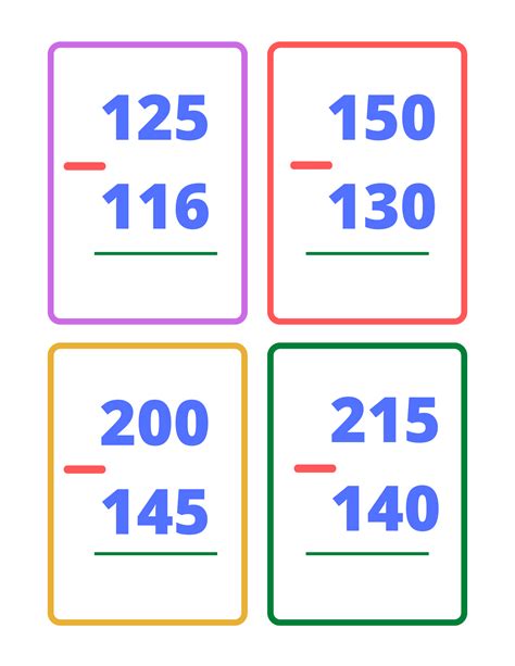 Digit Subtraction Flash Cards Printable Math Practice Pages For Ks