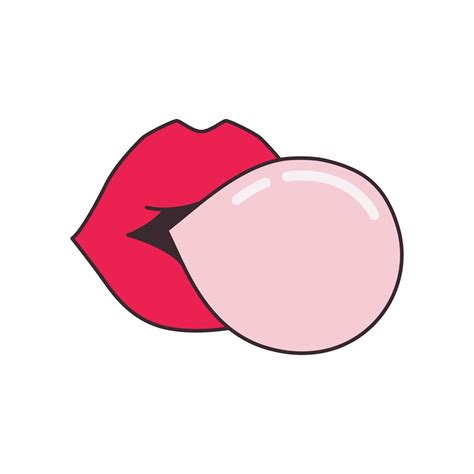 Pop woman red lips blowing bubble gum outline drawing sticker 12258777 ...