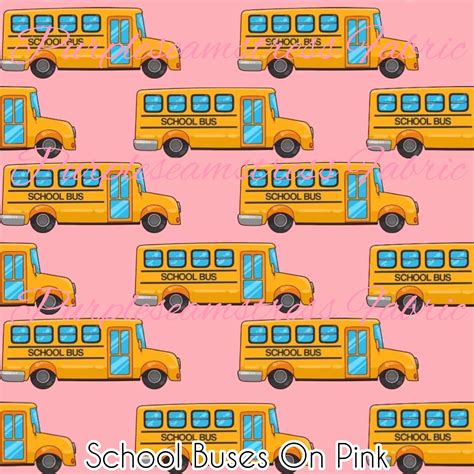 School Buses On Pink Purpleseamstress Fabric