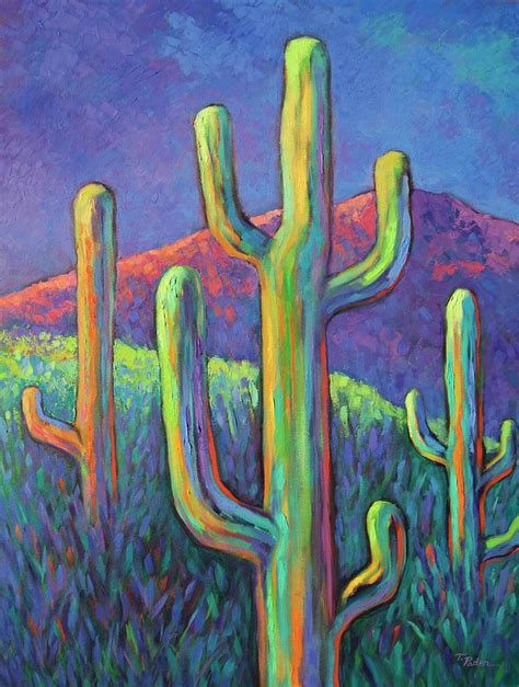 Moonlight Saguaros Painting By Theresa Paden Fine Art America