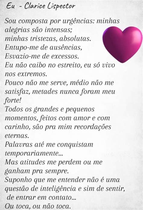 Poema Eu Clarice Lispector - Eu – Clarice Lispector 🌺🧚 - AMOR EM POESIAS