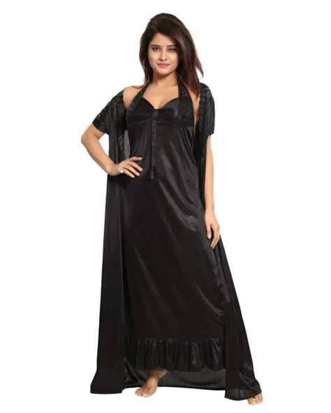 Buy Reposey Womens Satin Solid Maxi Length Nighty With Robe